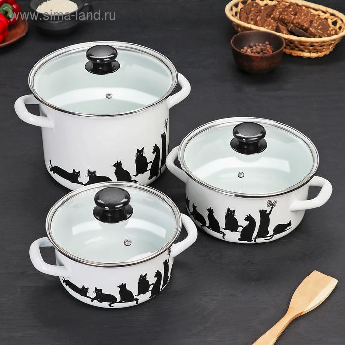 Набор кастрюль &laquo;Кошечки&raquo;, 3 предмета: 1,5 л, 2,3 л, 5 л, индукция