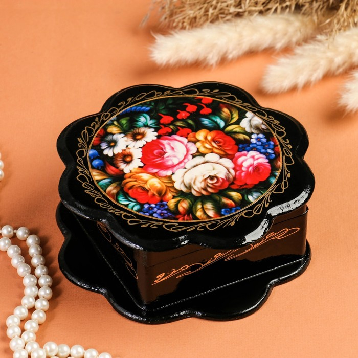 Шкатулка «Жостово», 16×16 см, лаковая миниатюра Шкатулка «Жостово», 16×16 см, лаковая миниатюра