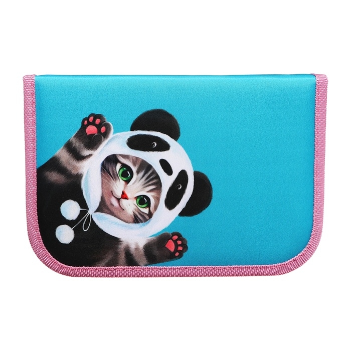 Пенал 3 секции, вкладка внутри, 140 х 210 х 40 мм, тканевый, Calligrata TOP Block Пенал 3 секции, вкладка внутри, 140 х 210 х 40 мм, тканевый, Calligrata TOP Block "Кот панда"