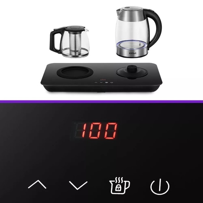 Чайный набор Kitfort КТ-6608, стекло, 1.7/1 л, 2200 Вт, регулировка t°, дисплей, чёрный Чайный набор Kitfort КТ-6608, стекло, 1.7/1 л, 2200 Вт, регулировка t°, дисплей, чёрный