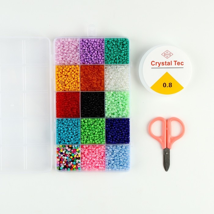 Набор для создания украшений, 15 цветов, размер 1 штуки: 3 мм., леска, ножницы Набор для создания украшений, 15 цветов, размер 1 штуки: 3 мм., леска, ножницы