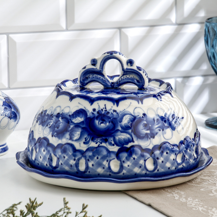 Блинница, гжель, фарфор, 13х25 см Блинница, гжель, фарфор, 13х25 см