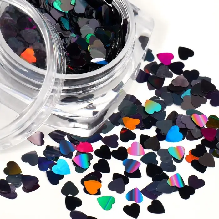 Пайетки для декора «Сердца», чёрный, голографические