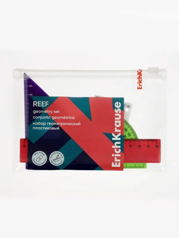 Набор геометрический малый ErichKrause Reef: линейка, угольник, транспортир, МИКС