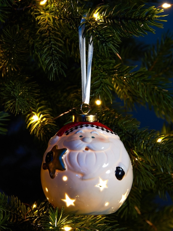 Елочный шар Елочный шар "Дед Мороз" 10х8.6х8.6, 1 LED, LR44x3(в компл.), Т/БЕЛЫЙ