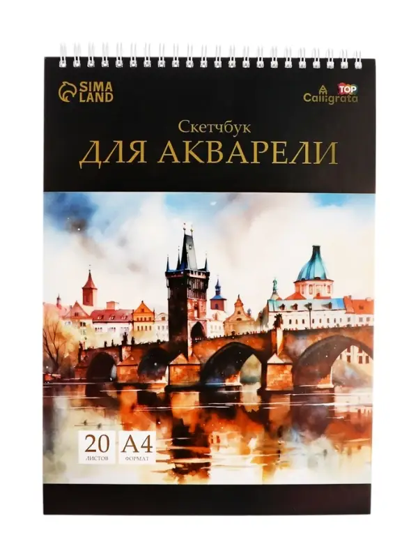 Скетчбук для акварели А4 Calligrata TOP, 20 листов на гребне, обложка мелованный картон, жёсткая подложка, блок СПб ГОЗНАК 200 г/м&sup2;