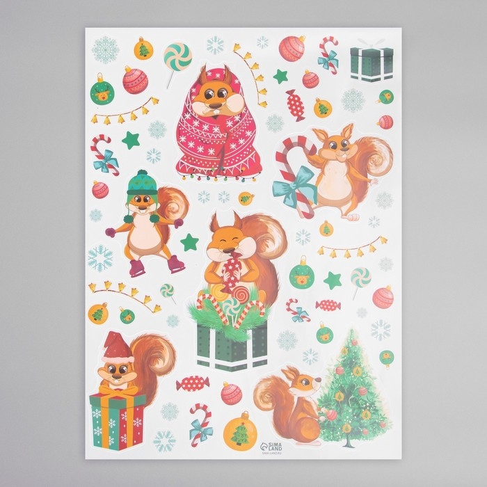 Наклейка интерьерная цветная Наклейка интерьерная цветная "Белки с подарками" 30х40 см