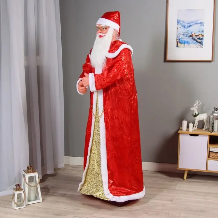 Дед Мороз музыкальный ростовая кукла «Зимнее волшебство. В длинной шубе с цепочками», двигается, красный, 180 см