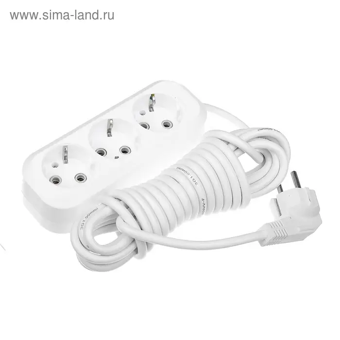 Удлинитель Smartbuy, 3 розетки, 5 м, 16 А, 3600 Вт, ПВС 3х1 мм2, с з/к, белый
