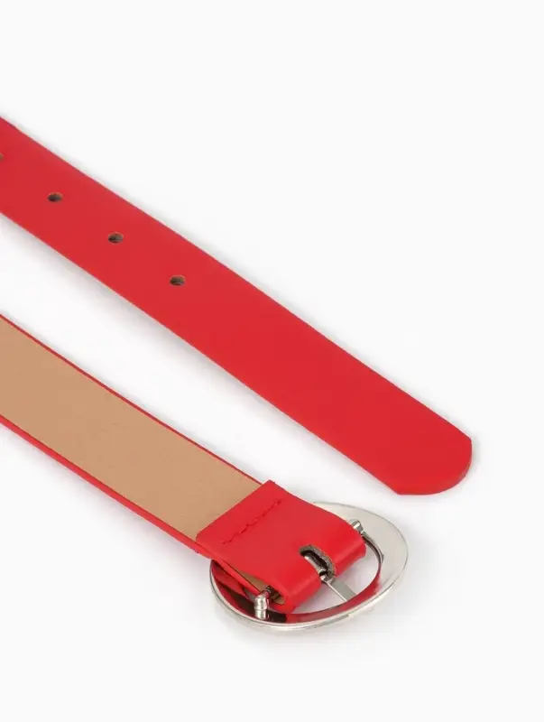Ремень жен, 06-01-02-01, 3,5*0,3*110 см, без винта, пряжка серебро, 1 прокол, красный