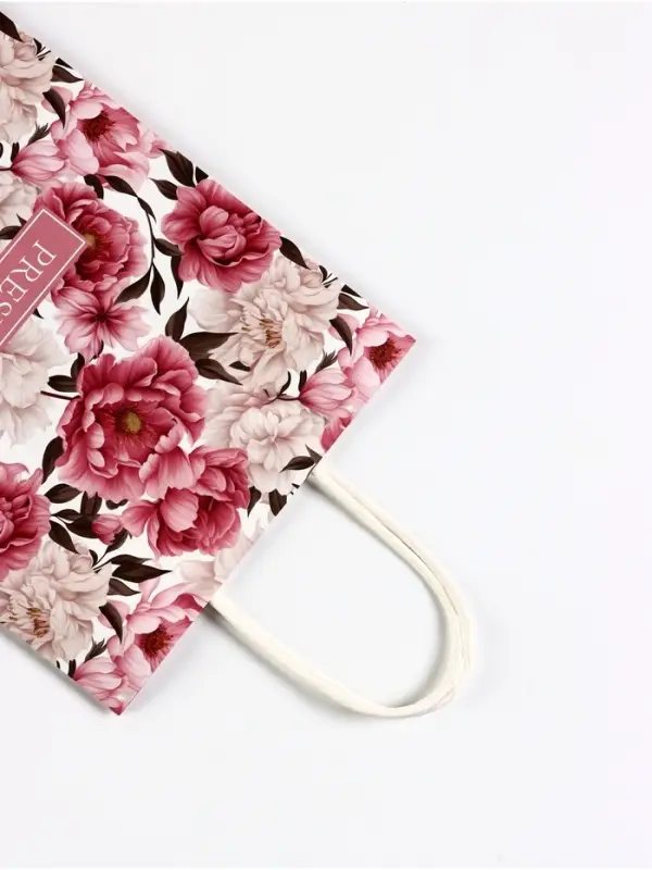 Пакет подарочный крафт «Цветы», 18×8×25 см