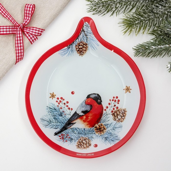 Тарелка стеклянная Дорого внимание «Снегирь», 15,4 х 18 см Тарелка стеклянная Дорого внимание «Снегирь», 15,4 х 18 см