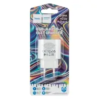 Переходник сетевого зарядного устройства на Type-C PD20W + USB QC3.0  C109A HOCO белый