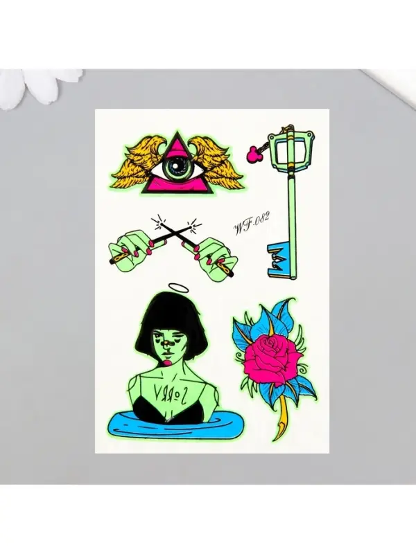 Переводные тату на тело светящиеся цветные «Тайны и конспирология», 14.3×7.5 см