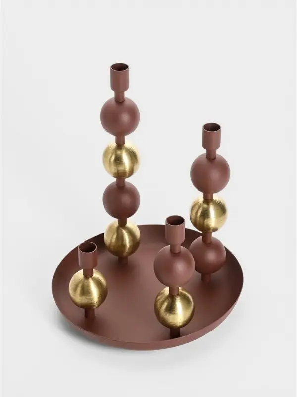 Подсвечник на 4 свечи на тарелке со сферами, 25.5&times;22.5&times;32 см, шоколад