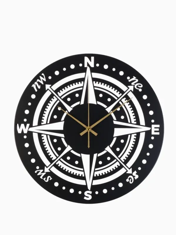 Часы настенные интерьерные &laquo;Компас&raquo;, бесшумные, плавный ход, d=40 см, металл, чёрные