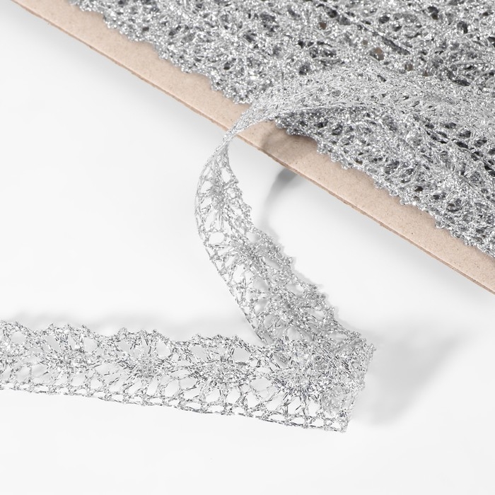 Тесьма декоративная, металлизированная, 10 ± 1 м, 20 мм, цвет серебряный Тесьма декоративная, металлизированная, 10 ± 1 м, 20 мм, цвет серебряный