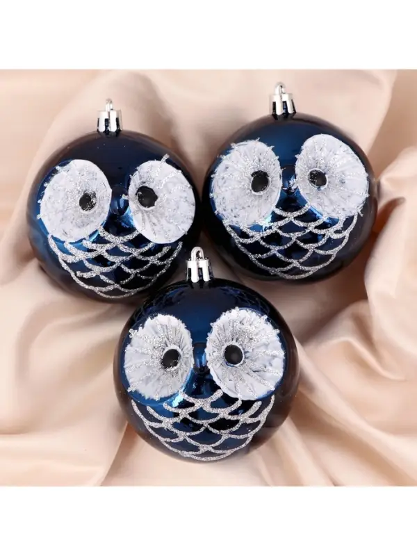 Ёлочные игрушки &laquo;Милая совушка&raquo;, шары новогодние, набор 3 шт., d=8 см, синий