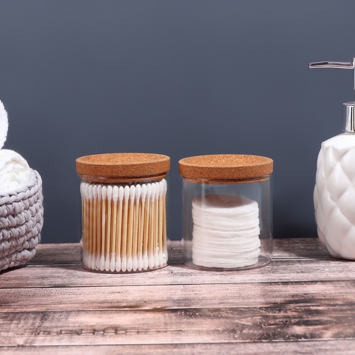 Набор органайзеров для ватных палочек и дисков, 17,5 &times; 10 &times; 10 см цвет прозрачный/коричневый