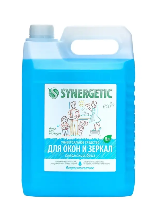 Средство для мытья окон и зеркал Synergetic «Океанский бриз», 5 л