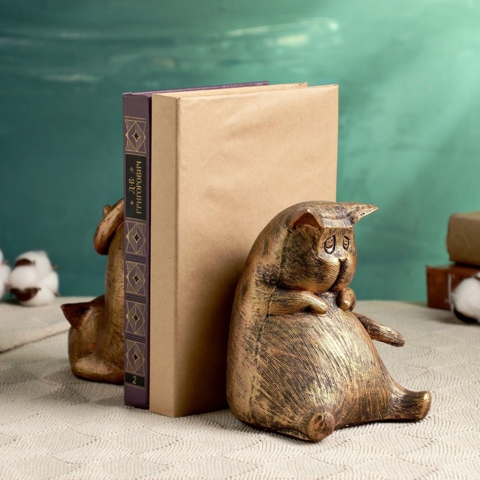Держатель-подставка для книг  Держатель-подставка для книг "Два кота" набор, бронза, 15см