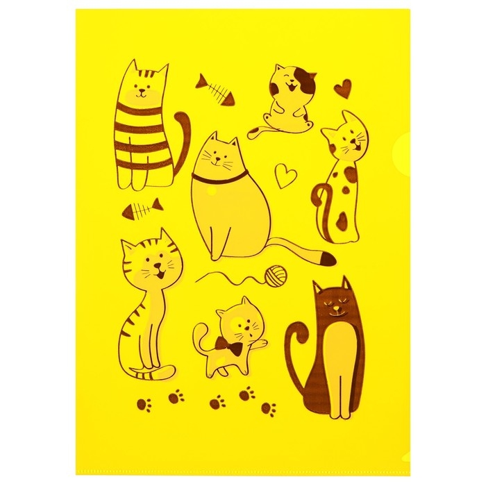 Набор папок-уголков А4, 180 мкм, Calligrata Набор папок-уголков А4, 180 мкм, Calligrata "Котики", полупрозрачные, 6 штук, с принтом, микс