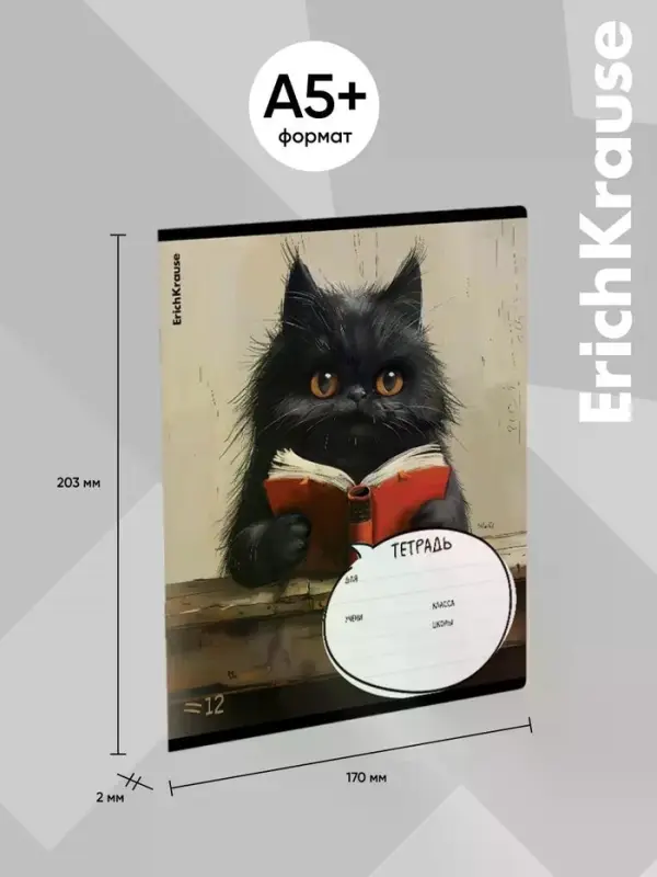 Тетрадь 12 листов лин ErichKrause Funny Friends, обл. мел картон, блок офсет 60 г/м&sup2; МИКС