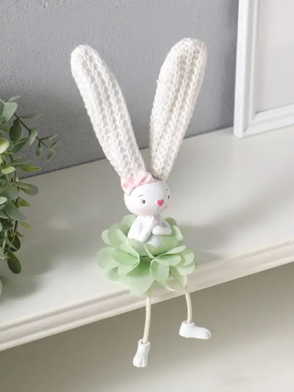 Сувенир полистоун "Заюшка с розовым бантиком в цветочной юбочке" длинные ножки 4,8х4х24,5 см   10928