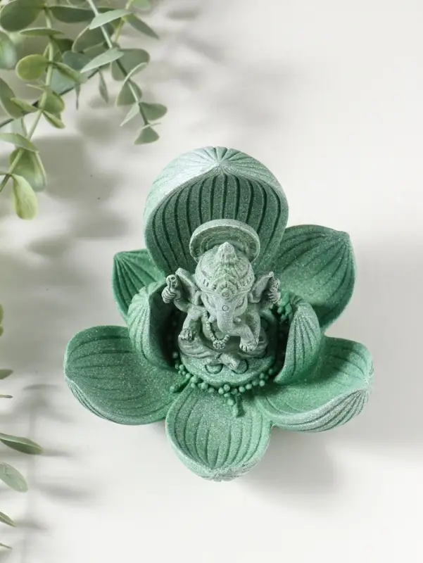 Сувенир полистоун "Лотос и Ганеша" зелёный 12,5х12,5х11 см