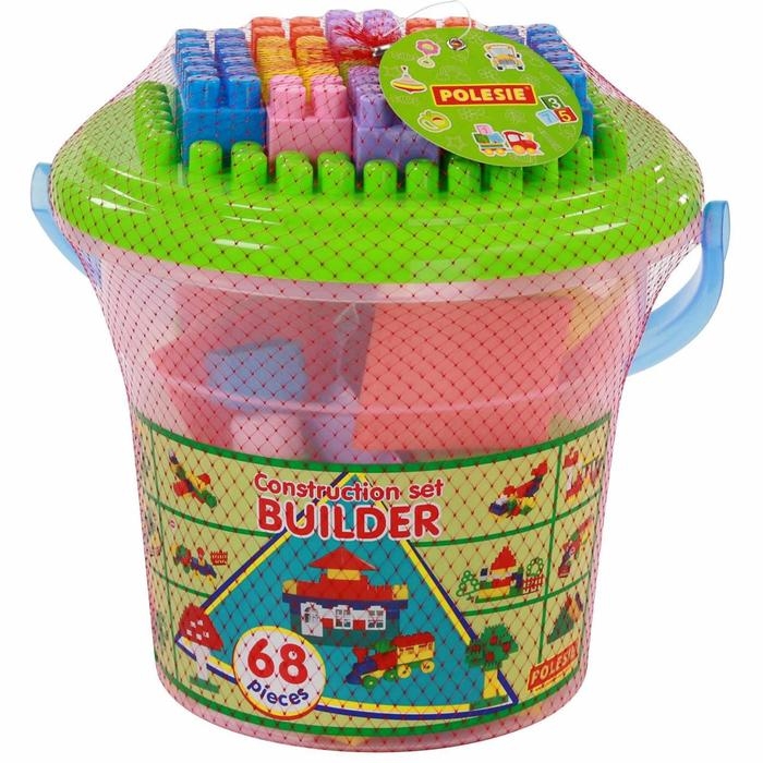 Конструктор «Строитель», 68 элементов, в ведре макси с крышкой Конструктор «Строитель», 68 элементов, в ведре макси с крышкой