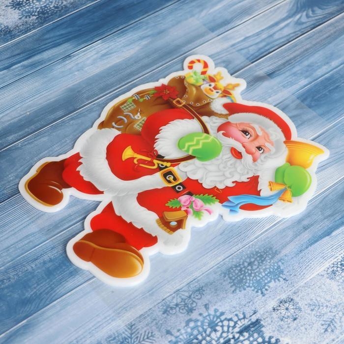 Наклейка на стекло Наклейка на стекло "Дед Мороз с подарками и колокольчиком" 14,5х18 см, красный