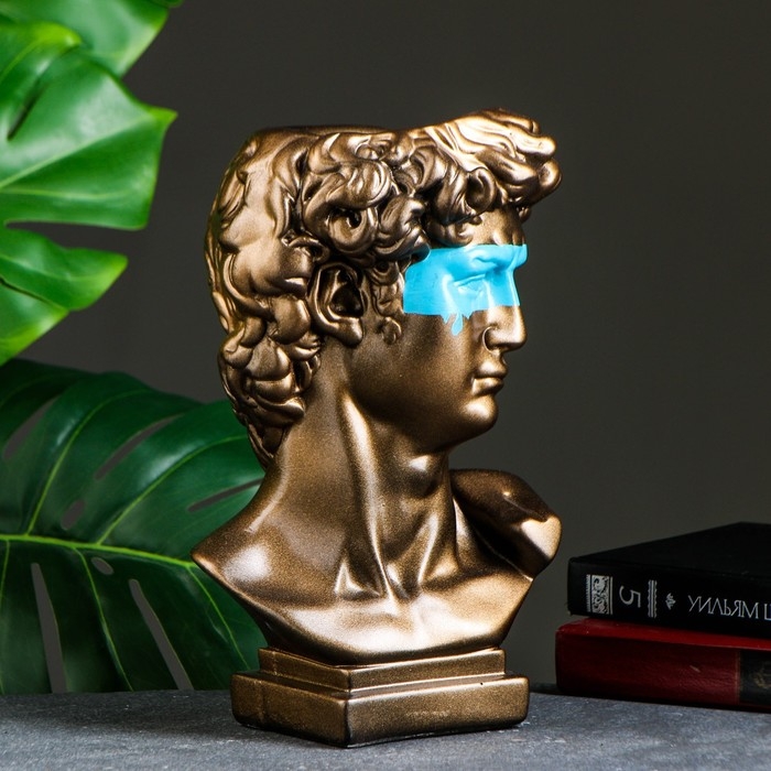 Кашпо - органайзер  Кашпо - органайзер "Бюст Давида с маской" большой, бронза, бирюзовый, 28см