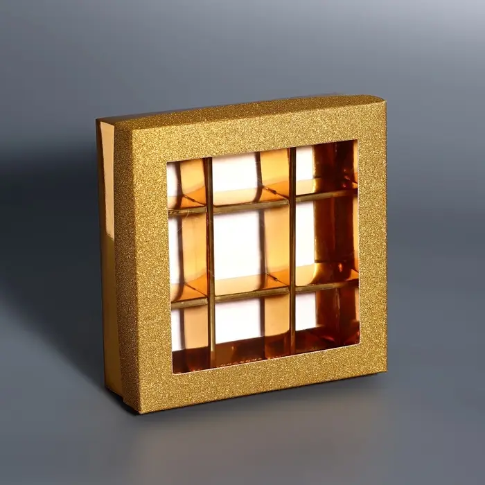Коробка для 9 конфет золото глиттер, 12.5&times;12.5&times;4 см Кондитерская упаковка