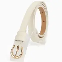 Ремень женский тонкий, 110&times;1.3 см, пряжка металл золотистая, полукруглая, белый