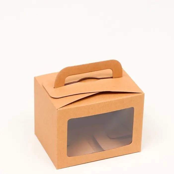 Коробка складная, с окном и ручкой, крафтовая, 7×7×10 см Коробка складная, с окном и ручкой, крафтовая, 7×7×10 см