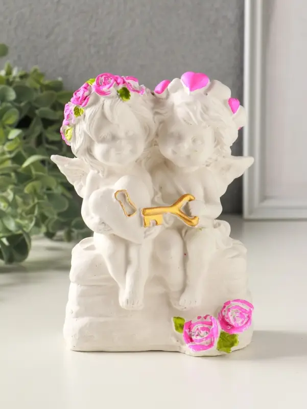 Фигурка гипс &laquo;Ангелочки с замком и ключиком&raquo;, 16&times;11 см, белый с росписью