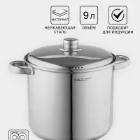 Кастрюля Катунь &laquo;Гретта&raquo;, 9 л, d=24 см, с крышкой, капсульное дно, индукция, нержавеющая сталь, AISI - 201, хромированная