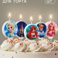 Свечи в торт, набор 5 шт., Принцессы Дисней