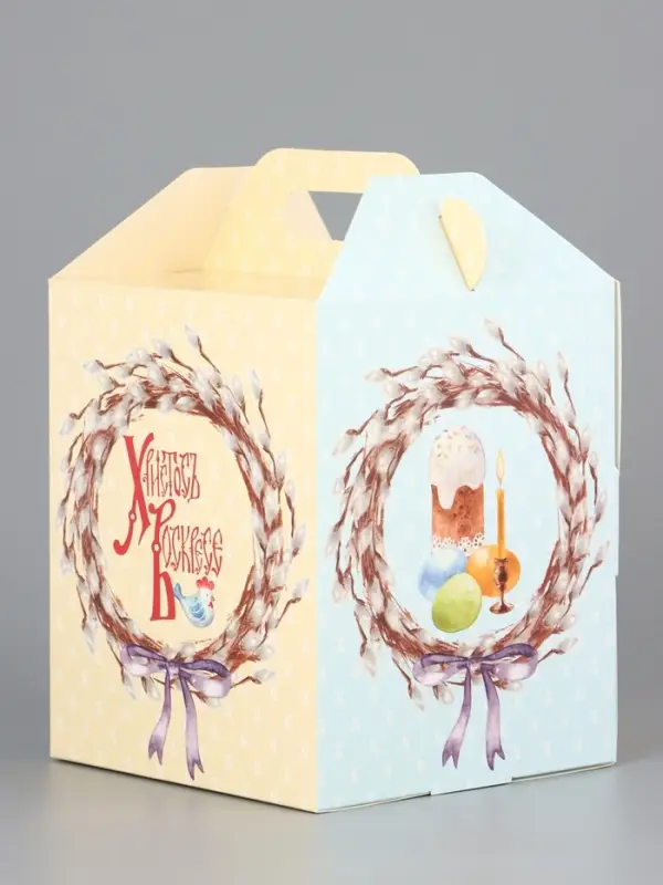 Коробка подарочная пасхальная с окном, с фронтальной загрузкой «Верба» 15×15×18 см