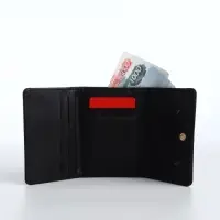 Кошелёк &laquo;Цветочек&raquo;, маленький, для девочки, на кнопке, чёрный