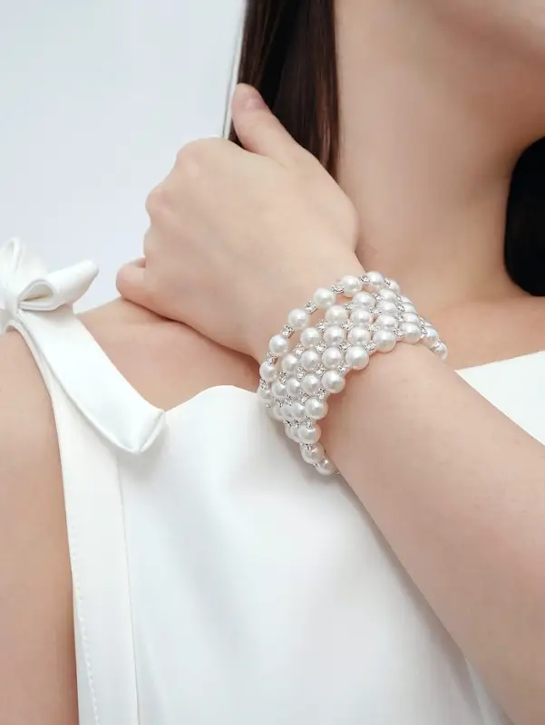 Браслет-пружинка &laquo;Жемчужинка&raquo;, 5 рядов, шахматы, белый, 6 см