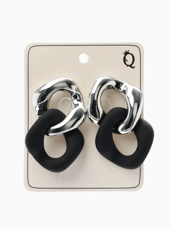 Серьги металл &laquo;Цепь&raquo;, диагональ, 2 полых ромба, серебристо-чёрные