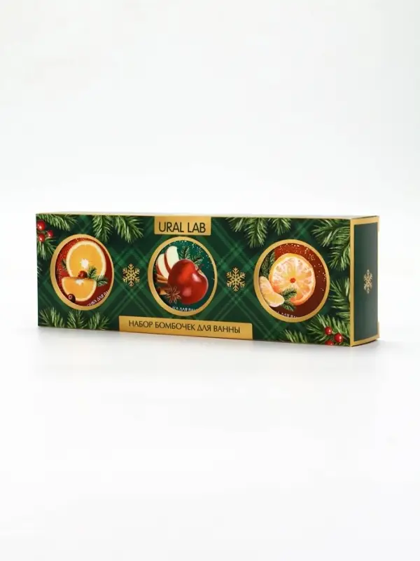 Набор бомбочек для ванны, аромат: мандарин, яблоко, апельсин, 3×100 г, Ural Lab
