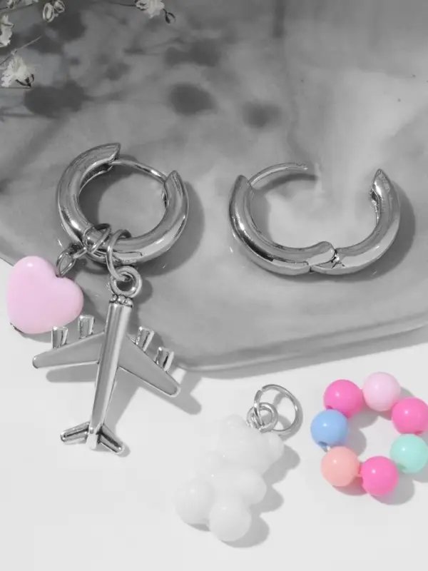 Серьги со съёмным элементом &laquo;Трансформер&raquo;, мишка и сердце, цветные в серебре