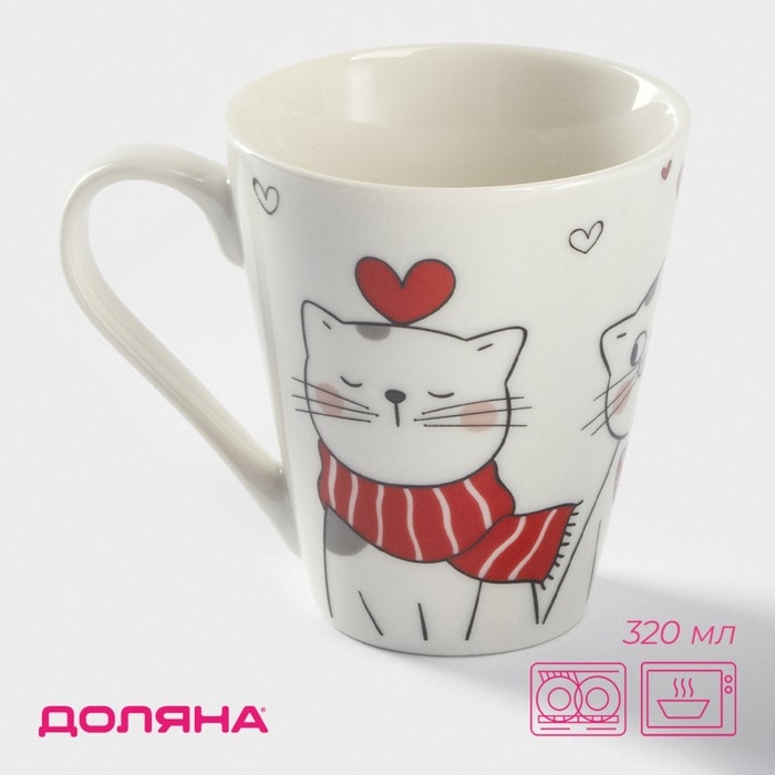 Кружка Доляна «Котики», 320 мл, фарфор, цвет белый