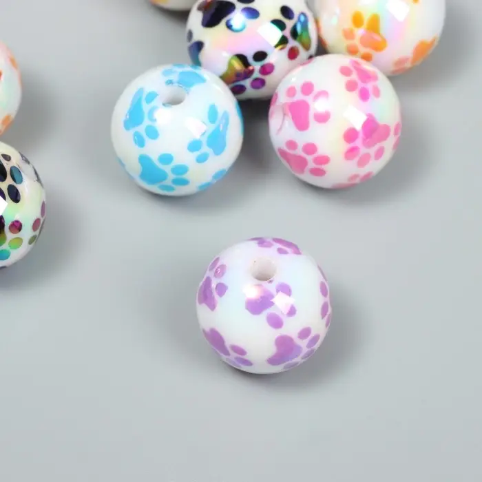 Бусины для творчества акрил "Следы лапок" МИКС 1,6х1,6х1,6 см