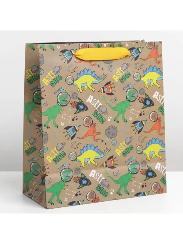 Пакет подарочный крафтовый, упаковка, &laquo;Динозавр: Dino&raquo;, ML 23&times;27&times;11.5 см