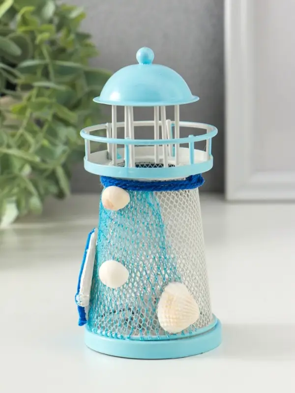 Сувенир настольный Сувенир настольный "Маяк с корабликом" сетка, голубой, 3хLR1130, RGB, LED 7,5х7,5х18 см