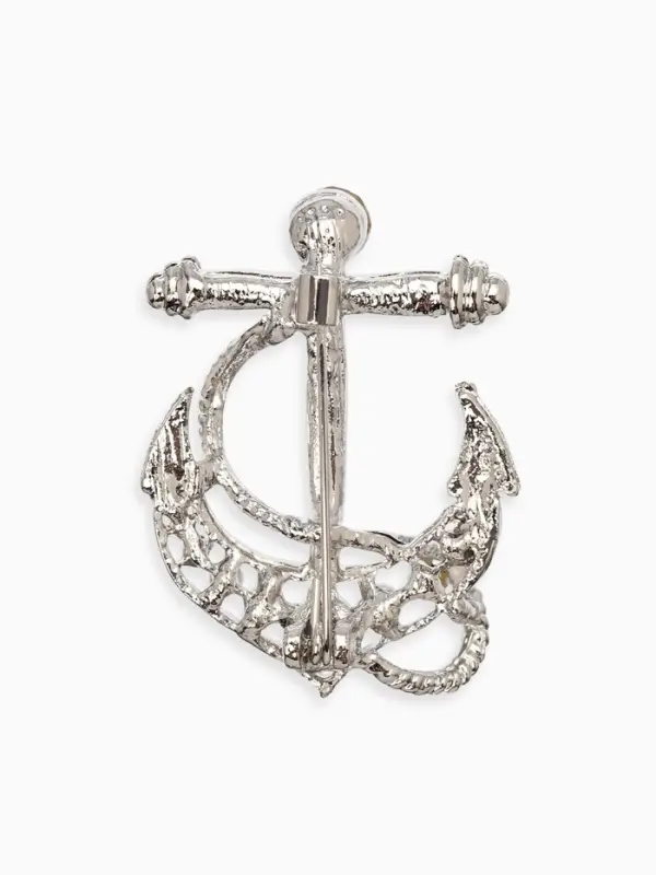 Брошь &laquo;Якорь с бусинками&raquo;, белая в серебре
