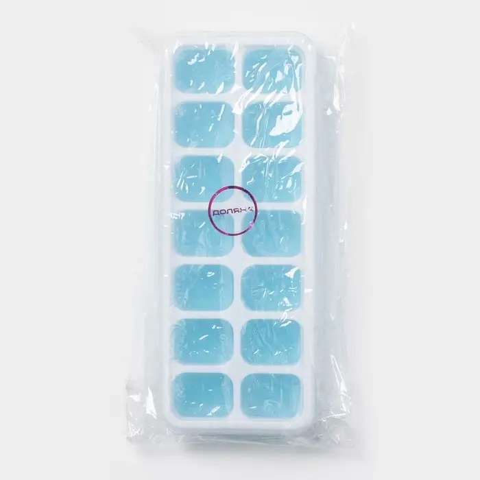 Форма для льда с крышкой Доляна, пластик, 25&times;9.5&times;2.5 см, 14 ячеек (4&times;3&times;2 см), голубая